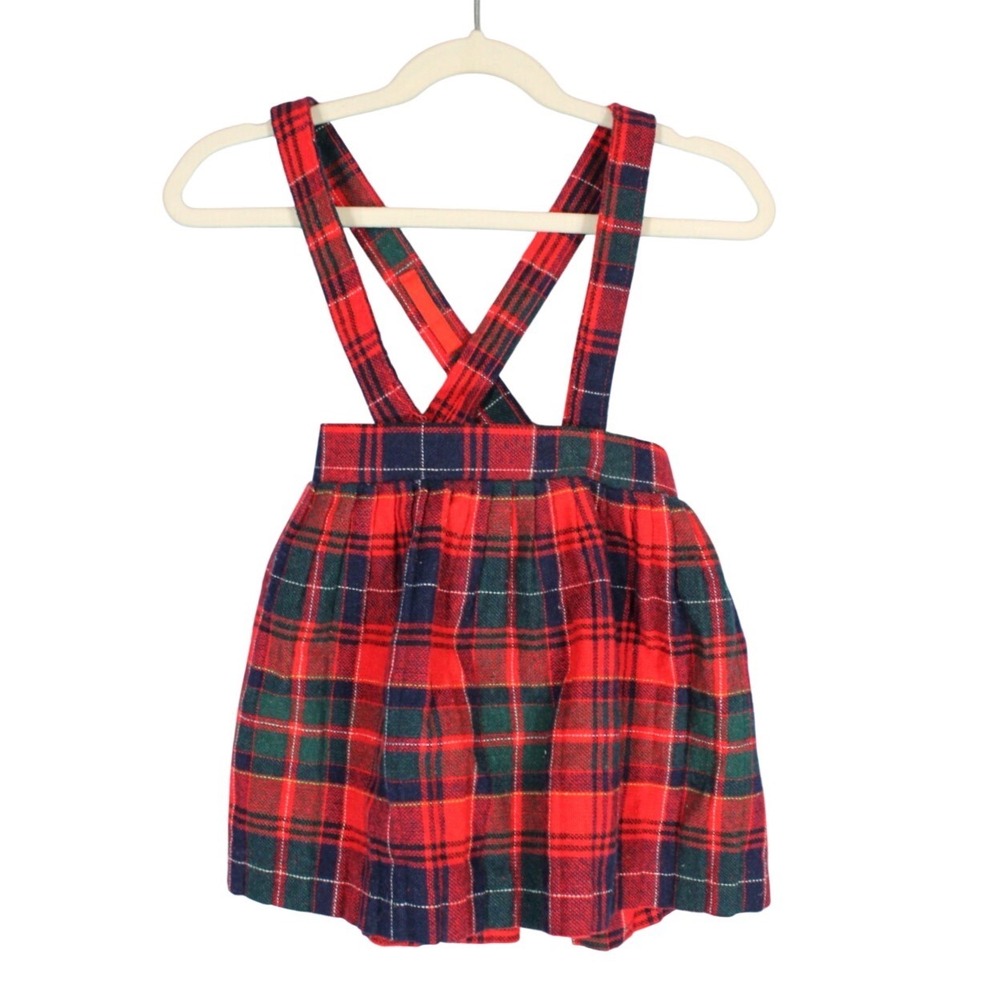 VTG HER MAJESTY Girl's RED WOOL BLEND Suspenders PLEATED KILT Dress Sz 3T